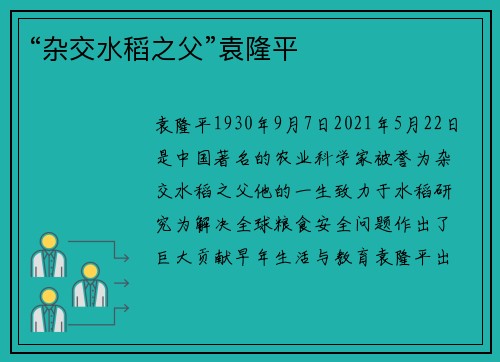 “杂交水稻之父”袁隆平